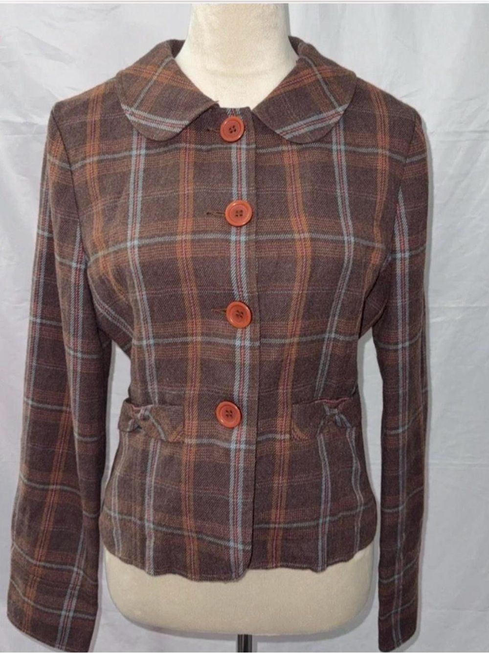 Frenchi Brown Plaid Button-Front Women's Blazer